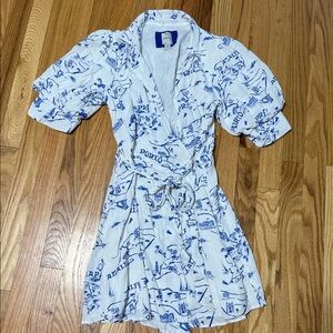 Anthropologie Maeve Short-Sleeve Collared Wrap Mini Dress Amalfi Capri Sz Small